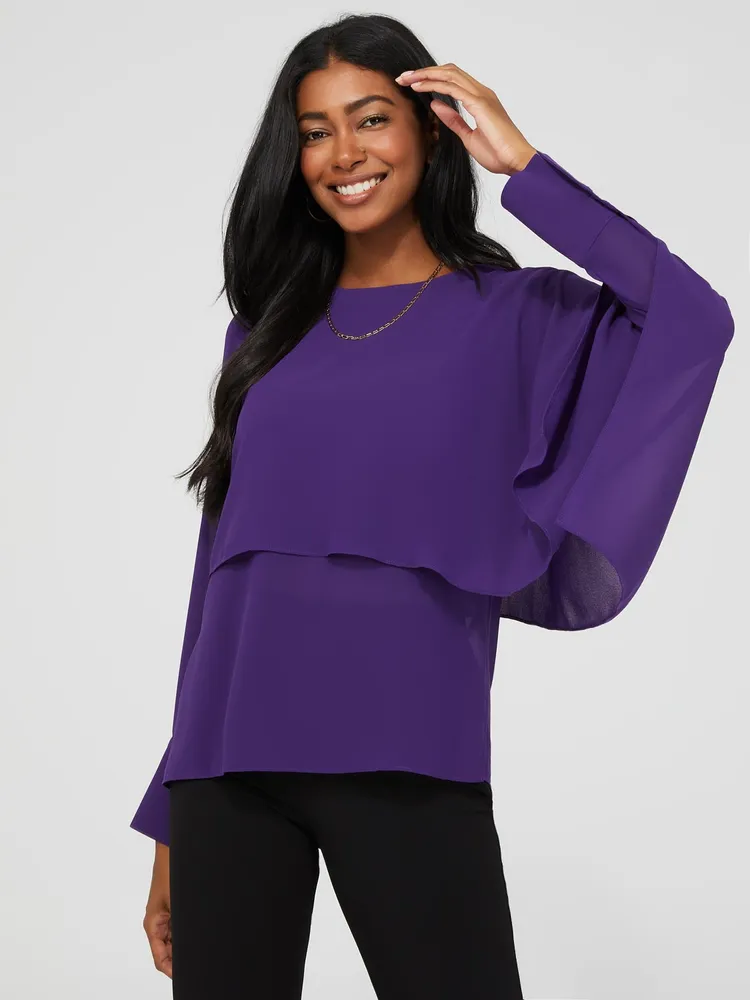 Chiffon Layered Blouse, Purple /