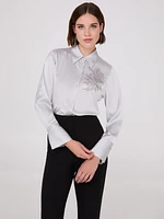 Rhinestone Embellished Button-Front Blouse