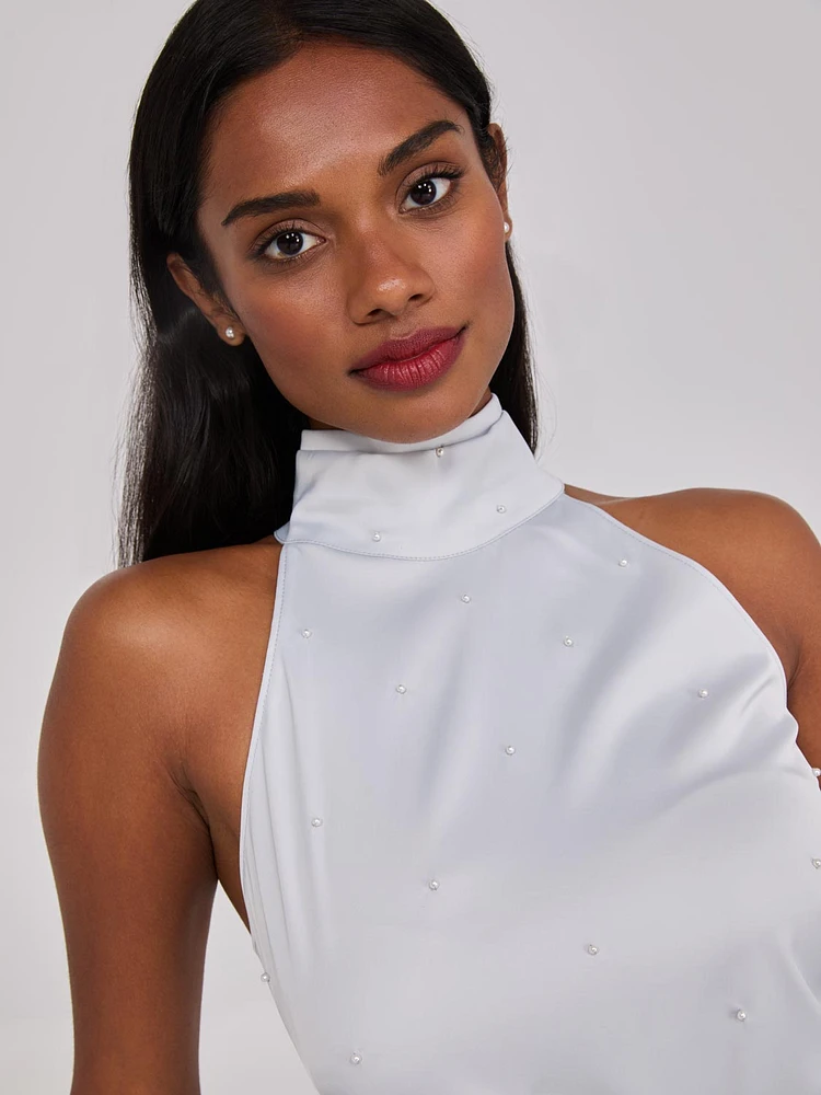 Pearl Halter Mock Neck Top