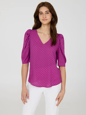 Blouse à manches bouffantes et imprimé pois