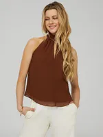 Twisted Halter Neck Top With Front Keyhole, Med Brown /