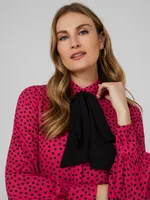 Polka Dot Crepe Chiffon Bow Blouse, Dk Pink /