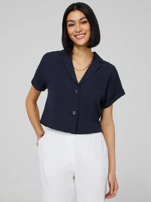 Button-Front Waisted Blouse, Stellar /