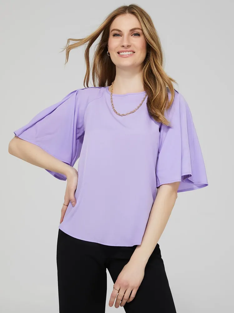 Boat Neck Top With Flutter Sleeves, Violet /