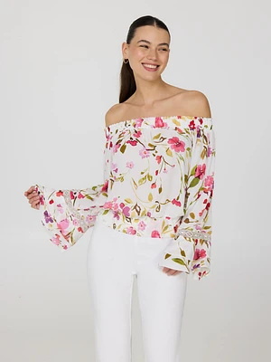 Floral Off-The-Shoulder Chiffon Top