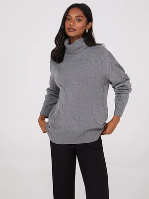 Twisted Cable Knit Turtleneck Sweater