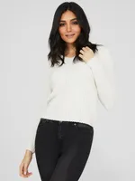 V-Neck Metallic Chenille Sweater, /