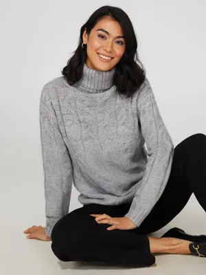 Cable Knit Turtleneck Sweater, /
