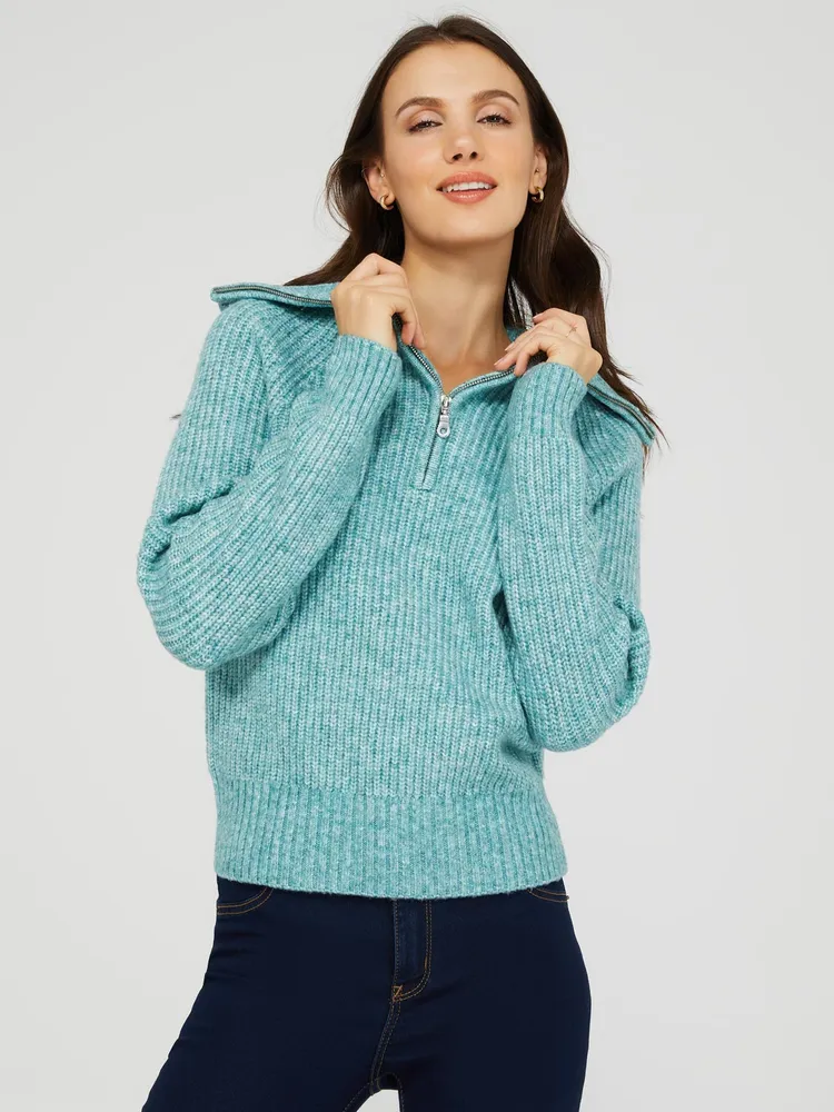 Suzy Shier Half Zip Shaker Stitch Sweater, /