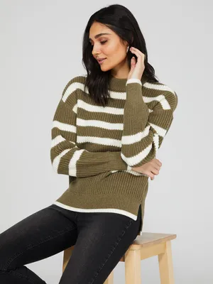 Mock Neck Drop Shoulder Sweater, Ivy /