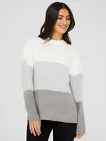 Colourblock Crew Neck Drop Shoulder Sweater, Pearl /