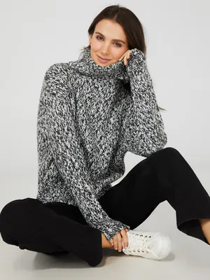 Boucle Turtleneck Sweater, Black /
