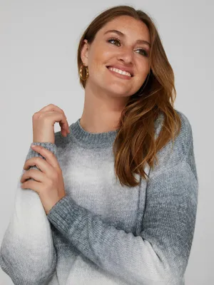 Long Sleeve Ombre Sweater With Ribbed Detail, Grey /