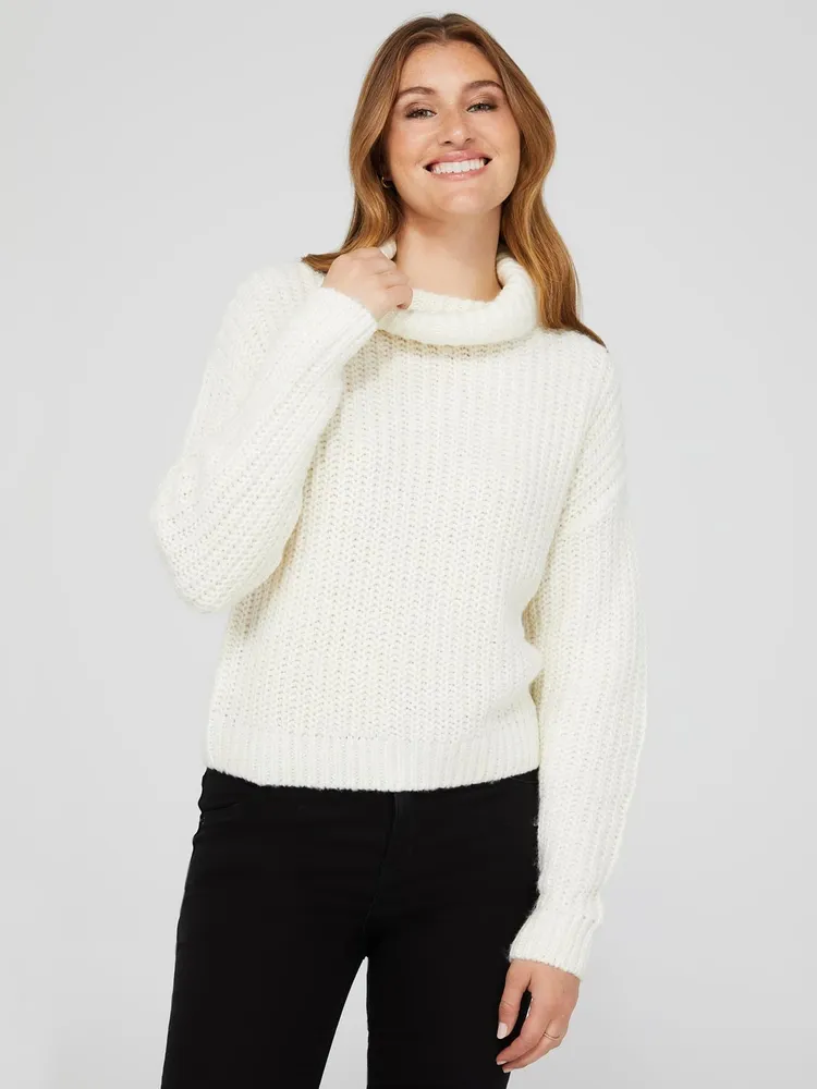 Shaker-Stitch Tunic-Length Turtleneck Sweater for Women