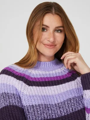 Ribbed Multicolour Mock Neck Sweater, Mauve /
