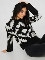 Double Jacquard Crew Neck Sweater, Black /