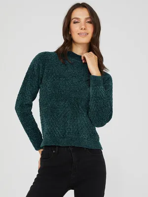Chenille Mock Neck Sweater, Sapphire /