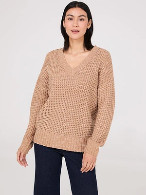 V-Neck Honeycomb Stitch Sweater