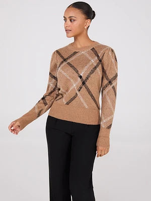 Metallic Jacquard Crew Neck Sweater