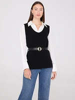 Sleeveless Belted Sweater Vest