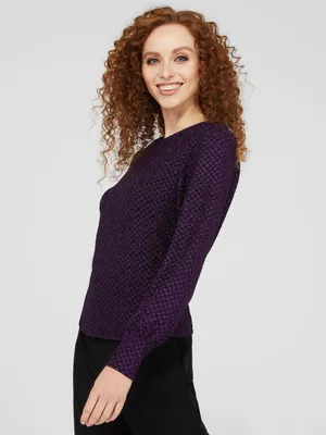 Textured Glitter Crew Neck Top With Bubble Sleeves, Mauve /