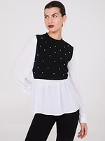 2-Fer Pearl Embellished Peplum Top