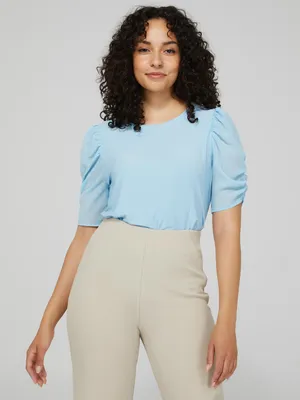 Scoop Neck Top With Shirred Sleeves