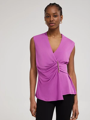 Sleeveless Crossover Top With Metal Bar Detail