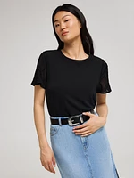 Plaid Chiffon Sleeve T-Shirt