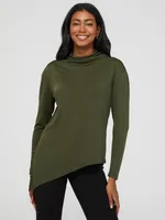 Funnel Neck Slinky Top With Asymmetrical Hem, Ivy /