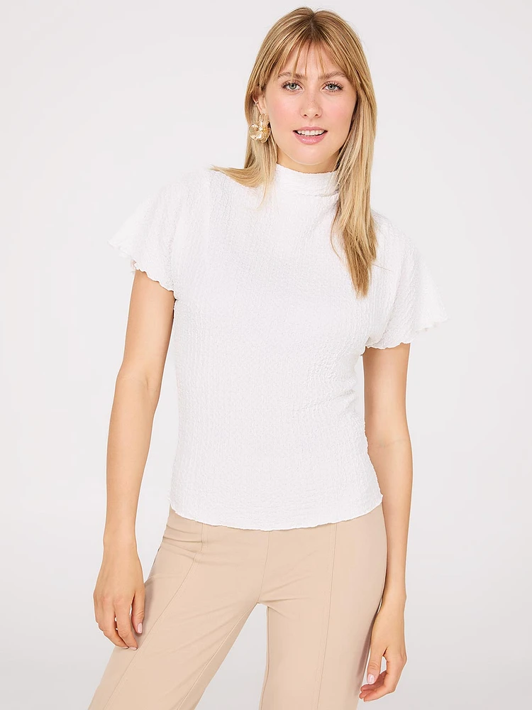 Short Dolman Sleeve Textured Mock Neck Top