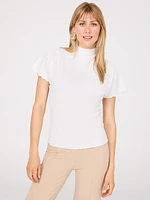 Short Dolman Sleeve Textured Mock Neck Top