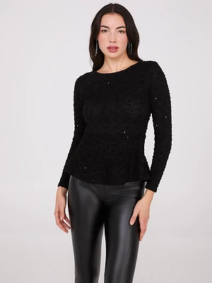 Sequin Boucle Peplum Top