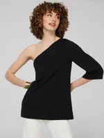 One Shoulder Top WIth Trumpet Sleeve, Black /