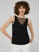 Sleeveless Top With Fishnet Rhinestone Neck Detail, Black /