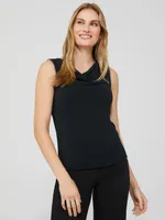 Sleeveless Crepe Cowl Neck Top With Rhinestone Details, Black /