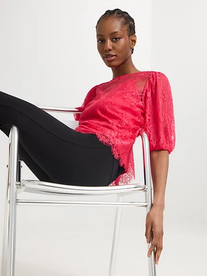 Haut à manches ballon en dentelle avec camisole
