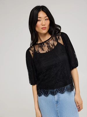 Lace Balloon Sleeve Top With Cami