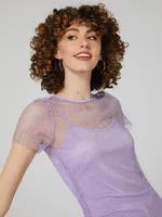 Rhinestone Fishnet T-Shirt With Cami, Periwinkle /