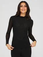 Long Sleeve Mock Neck Top, Black /