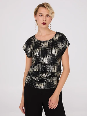 Sequin Abstract Print Short Sleeve Top