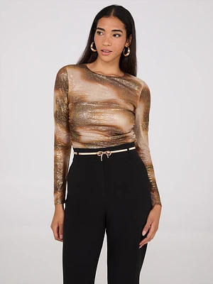 Foil Colour Wash Mesh Top