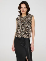 Animal Print Bubble Hem Mesh Top