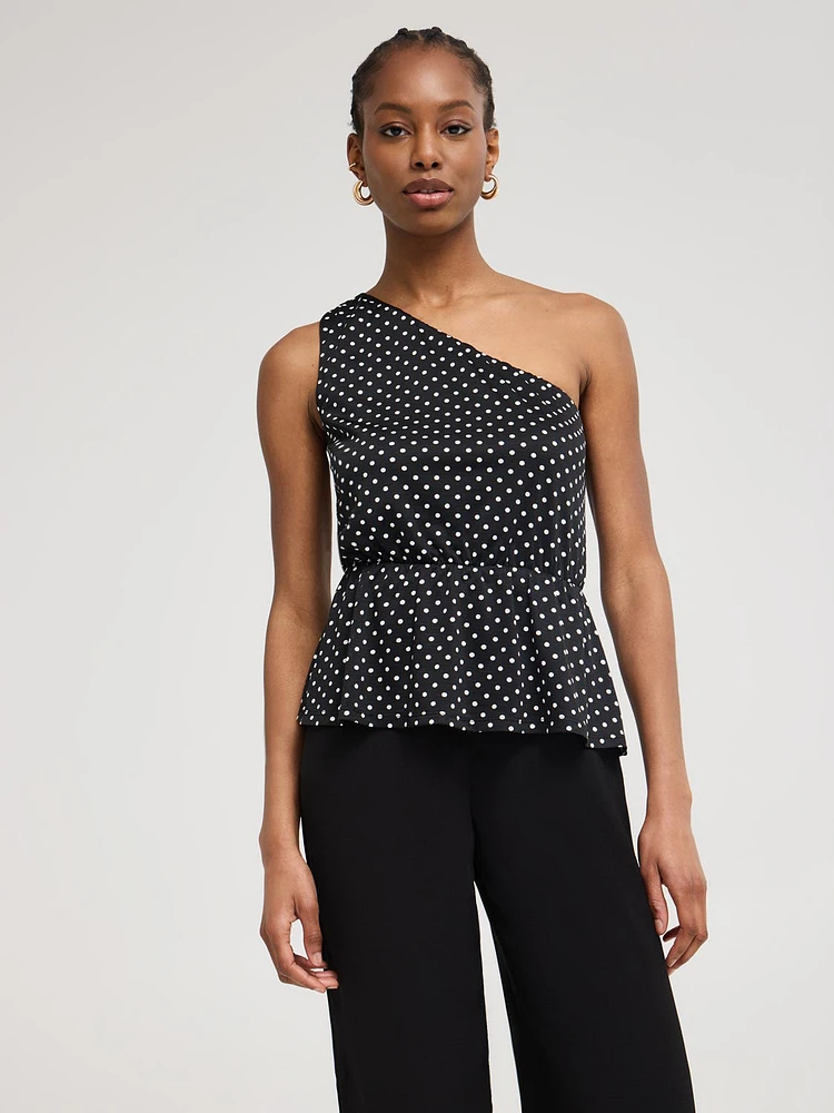 One Shoulder Dot Print Peplum Top