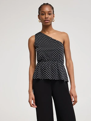 One Shoulder Dot Print Peplum Top