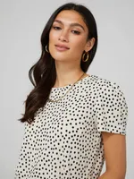 Polka Dot Textured T-Shirt With Smocked Bottom Band, Oatmeal /