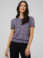 Printed Textured T-Shirt With Smocked Bottom Band, Violet /