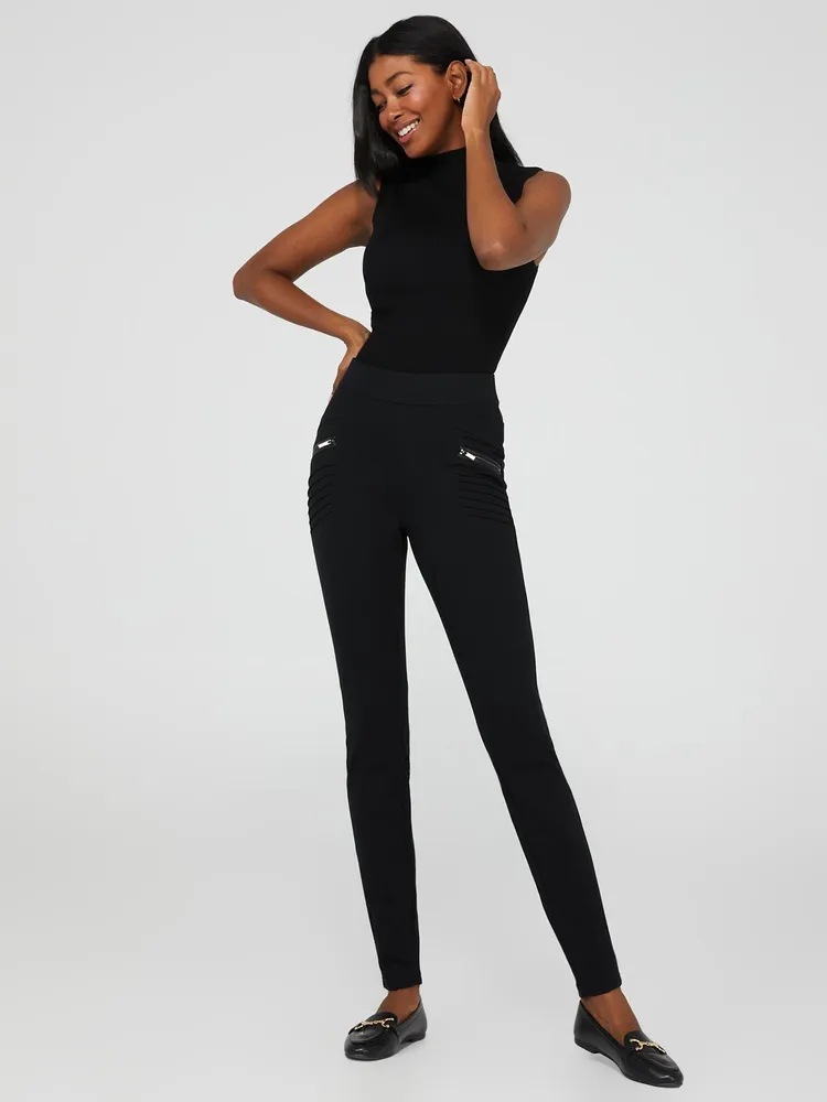 Suzy Shier Skinny Leg Pull-On Pants With Pintuck Detail, Black /