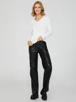 Faux Leather Straight Leg Pants With Cargo Pockets, /