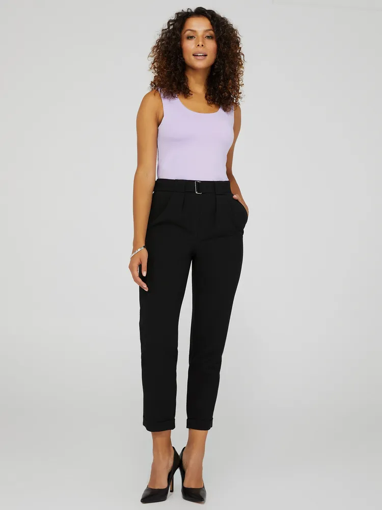 Suzy Shier Cuffed Pull-On Pants With Belt, /